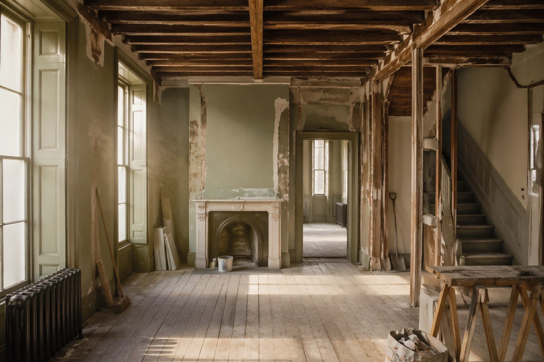 Victorian-era townhouse interior mid-renovation