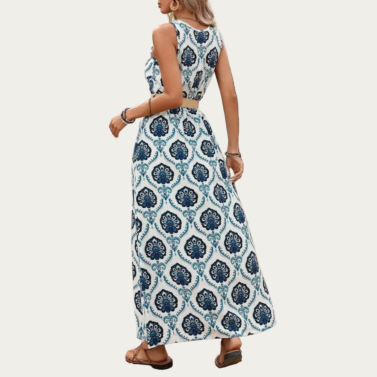 Printed Slit Sleeveless Maxi Dress